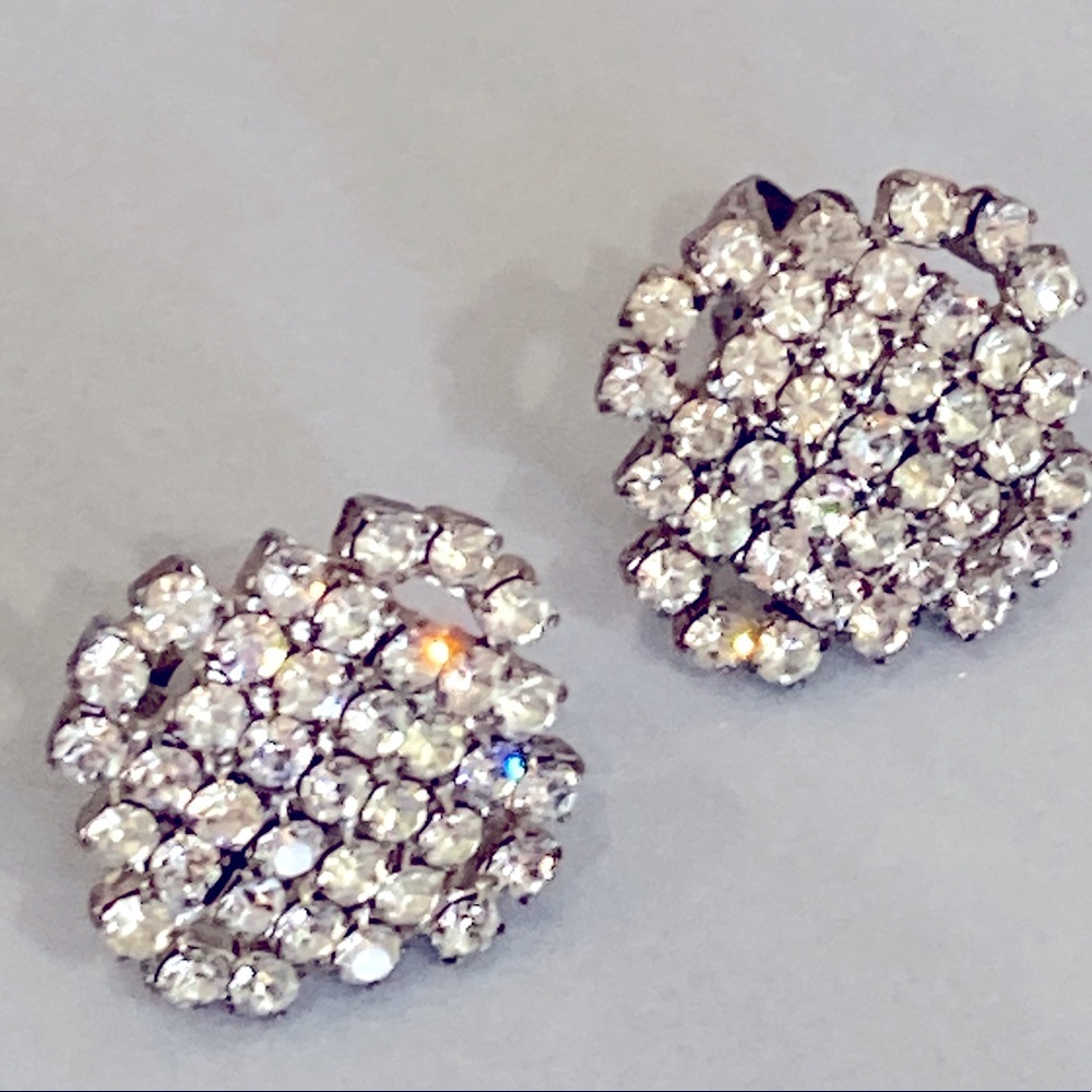 Vintage Clip-On Rhinestone Earrings - Picture 2 of 7